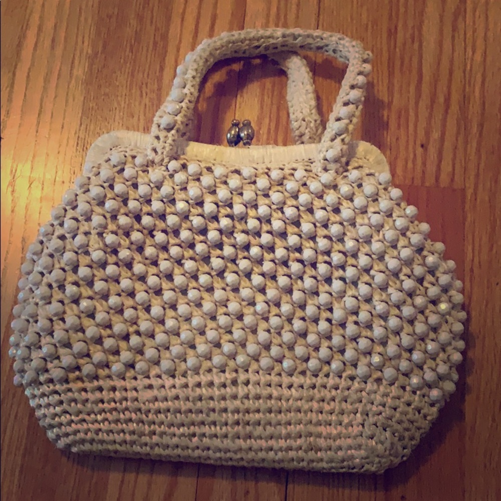 Vintage straw and bead handbag